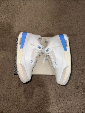 Jordan Men's White Sneakers with Light Blue Accents